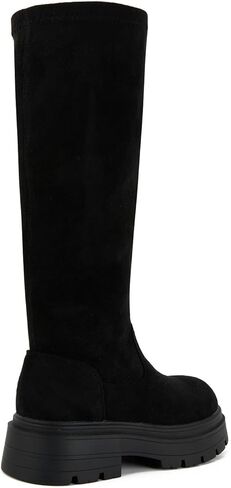 حذاء Putu نسائي طويل حتى الركبة، مريح من جلد الغزال الصناعي وكعب مكتنز ومقدمة مستديرة وسحب على الأحذية الطويلة in Kuwait