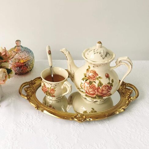 Ham Hamphinee Oval Floral Wall Mirror Tray, Dresser Organizer Tray, Decorative Perfume Mirror Tray, Serving Tray, 9.5’’ X 14.5’’, Gold in Saudi Arabia