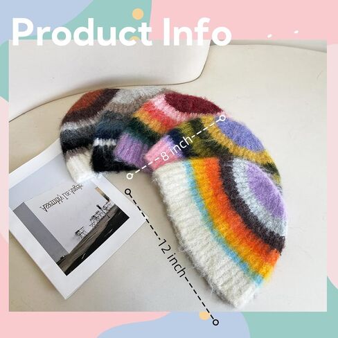 Fuzzy Striped Mohair Beanie Hat, Crochet Knitted Beanie for Women, Y2K Multicolored Stripes, Reversible Furry Beanie for Men in Saudi Arabia