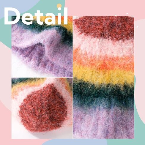 Fuzzy Striped Mohair Beanie Hat, Crochet Knitted Beanie for Women, Y2K Multicolored Stripes, Reversible Furry Beanie for Men in Saudi Arabia