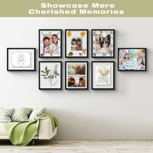 11x14 Floating Picture Frame - Brown Solid Wood Pressed Flower Frame - Real Glass of Front - Use as 8x10 Picture Frame or 5x7 Picture Frame - for Wall Mount Display (Brown, 1 Pack) in Kuwait