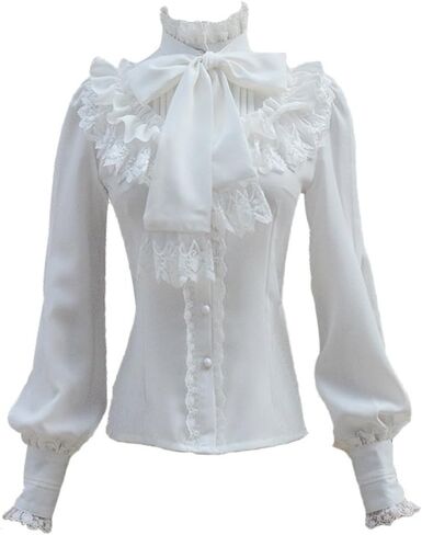 Chiffon Ruffle Lace Bow Tie Vintage Gothic Lolita Casual Shirt Blouse in Kuwait