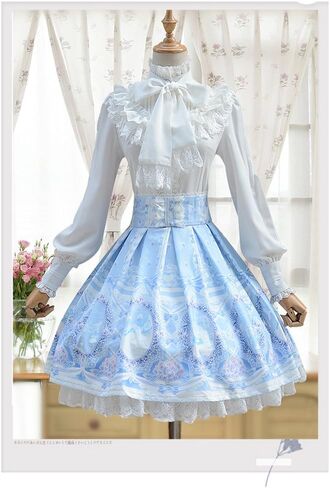 Chiffon Ruffle Lace Bow Tie Vintage Gothic Lolita Casual Shirt Blouse in Kuwait
