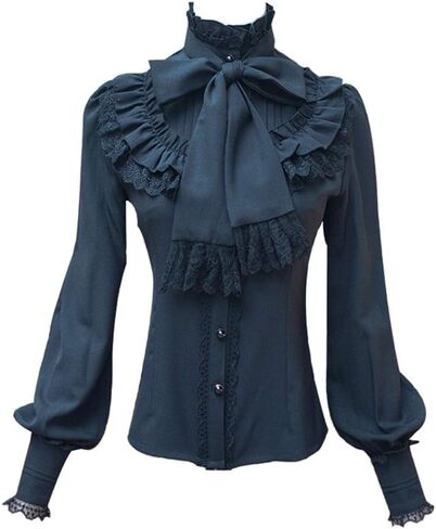 Chiffon Ruffle Lace Bow Tie Vintage Gothic Lolita Casual Shirt Blouse in Kuwait