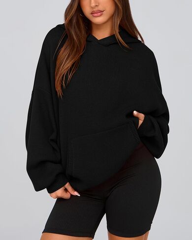 Dowerme المرأة البلوزات المتضخم 2024 فانوس كم طويل قطرة الكتف مكتنزة متماسكة قناع السترة سترة مع جيب in Kuwait