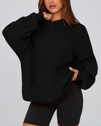 Dowerme المرأة البلوزات المتضخم 2024 فانوس كم طويل قطرة الكتف مكتنزة متماسكة قناع السترة سترة مع جيب in Kuwait