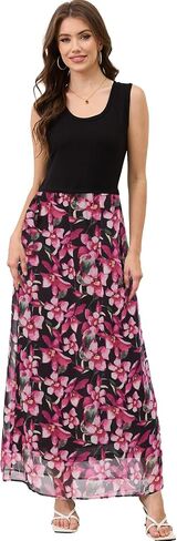 Moss Rose Women's Summer Dress Sleeveless Maxi Dresses Empire Waist Floral Print Casual Long Dress in Saudi Arabia