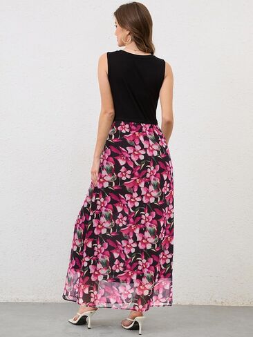 Moss Rose Women's Summer Dress Sleeveless Maxi Dresses Empire Waist Floral Print Casual Long Dress in Saudi Arabia