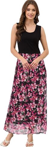 Moss Rose Women's Summer Dress Sleeveless Maxi Dresses Empire Waist Floral Print Casual Long Dress in Saudi Arabia