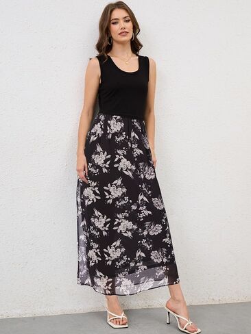 Moss Rose Women's Summer Dress Sleeveless Maxi Dresses Empire Waist Floral Print Casual Long Dress in Saudi Arabia