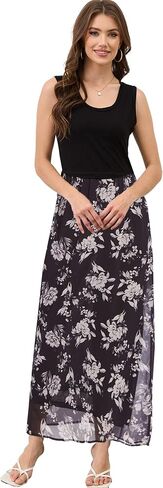 Moss Rose Women's Summer Dress Sleeveless Maxi Dresses Empire Waist Floral Print Casual Long Dress in Saudi Arabia