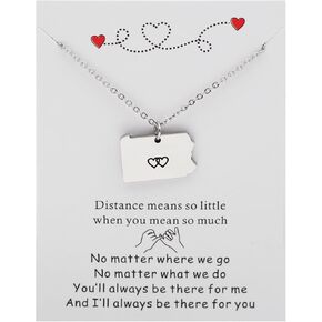 Ankiyae State Map Necklace with Message Card Long Distance Relationship Gift for Best Friend Graduation Gift Going Away Gift for Her