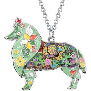 BONSNY Love Heart Enamel Zinc Alloy Metal Sheltie Rough Collie Necklace Dog Animal Pendant 18"