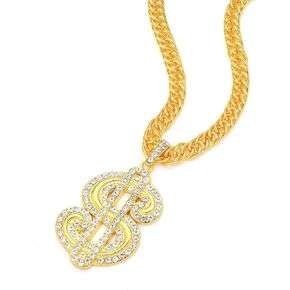 Gold Chain Necklace with Dollar Sign, 25.6 Inch Golden Ultra Luxury Looking Feeling Real Solid 14K Gold plated Curb Fake Neck Chain for Party Dancing…