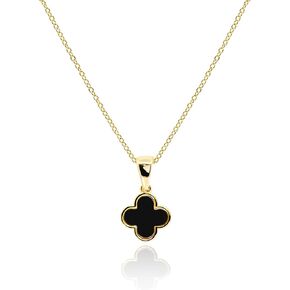 Dainty Four Leaf Clover Necklace for Women 18K Gold Plated Black Onyx Lucky Clover Pendant Charm Nacre Jewelry Christmas Gifts for Mom [CVN-BK-G]