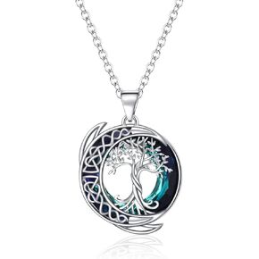 Tree of Life Necklace S925 Sterling Silver Crystal Tree of Life Pendant Necklace Celtic Knot Full Moon Tree of Life Women's Jewellery Gift