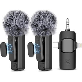 ميكروفون Lavalier لاسلكي لهاتف iPhone 15، وهواتف Android، والكمبيوتر المحمول، والكمبيوتر الشخصي، وميكروفون صغير احترافي مع تقليل الضوضاء، وميكروفون على شكل طية صدر السترة لمدونة الفيديو، والمقابلات، والبث المباشر، وTikTok، وYouTube، وعبوتين in Kuwait