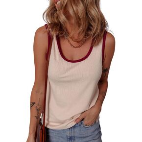 Dokotoo Womens Tank Tops 2025 Crewneck Ribbed Colorblock Casual Summer Tops Basic Sleeveless Shirts