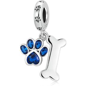 Animal Bead Charm Bracelets for Women Sterling Silver Giraffe Butterfly Unicorn Cat and Dog Charms for Bracelets or Necklace (Dog Bone Charms)