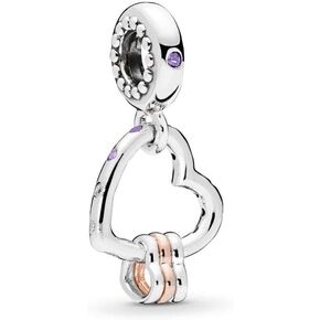 MiniJewelry Heart Highlights Dangle Charm for Bracelets Lilac Royal Purple Crystals and Clear CZ