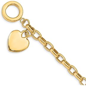 Diamond2Deal 14k Yellow Gold Heart Charm Bracelet
