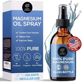 Organic Magnesium Spray Oil in Glass Bottle with Extra Spray - 100% Pure Topical Magnesium Chloride for Leg Cramps from Ancient Zechstein Seabed | for Sports, Relaxing & Sleep
