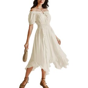 Scarlet Darkness Cottagecore Dress Women Ruffle Hem Flowy Dress Renaissance Costume