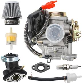 GY6 50cc Carburetor For GY6 4 Stroke Engine 49cc 50cc Scooter Taotao Go Kart Moped PD18J Carb Engine, 139QMB 139QMA Carburetor with Air Filter and Intake Manifold