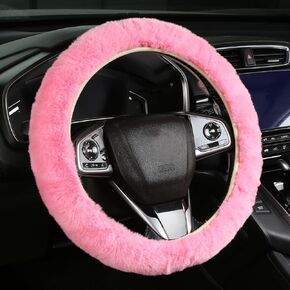 Cxtiy Fluffy Warm Steering Wheel Cover, Faux Wool Soft Texture Cute Plush Lint-Free Steering Wheel Interior (Pink)