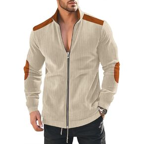 Men's Casual Zipper Corduroy Jacket Corduroy Lapel Long Sleeve Jacket Warm Windproof Tops