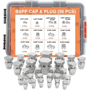 64 Pcs Hydraulic Hose Caps and Plugs Kit, 37° JIC Cap and Plug Assortment Kit, Heavy Duty Seal Adapter Kit with Precision Threads, Steel Flare Fitting Set, Dash Sizes 4 6 8 10 12 16 in Saudi Arabia