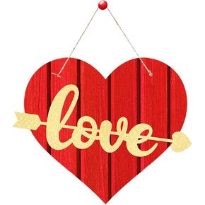 Dzrige Valentines Day Door Sign Love Wall Hanging Decor Red Heart Shaped Plaque Board Sign for Valentines Day Table Window Door Wall Decor