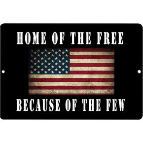 Rogue River Tactical USA Flag Home of The Free Veteran Metal Tin Sign Wall Decor Man Cave Bar Military United States of America