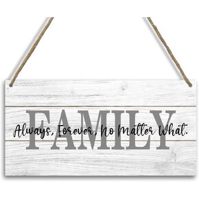 Family Wall Decor Wood Hanging Sign, Family Signs for Home Decor, Home Decor Family Sign Plaque, Family Always Forever No Matter What, Artwork Housewarming Gift for Living Room Kitchen Bedroom -02