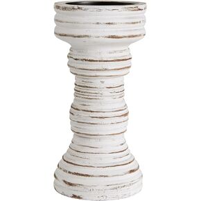 SOFE Antique White Wooden Candlestick Holders, Shabby Chic Decor, Farmhouse Tall Candle Holder Pillar for Rustic Table Centerpiece, Handcrafted Candle Stand Pedestal for Fireplace Mantel