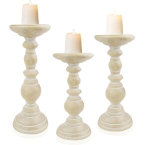 JIABEIUS Candle Holders for Pillar Candles Set of 3, Wood Candle Holders for Table Home Decor, 12'' 10'' 8'' Tall Candle Holder, Wooden Candlestick Holders for Living Room