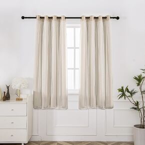 INLINAS Beige Blackout Curtains with Sheer Overlay - Grommet Top Thermal and Noise Reduction Panels for Bedroom and Living Room Light Blocking and Energy Saving, 52 x 63 Inches, Set of 2