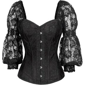 Daisy corsets Womens Top Drawer Black W/Black Lace Steel Boned Long Sleeve Corset