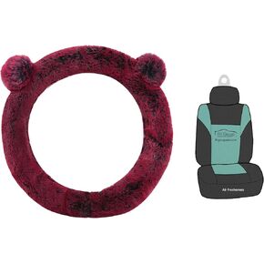 FH Group Fluffy Koala Bear Steering Wheel Cover (Purple) with Gift - Universal Fit for Cars, Trucks, & SUVs
