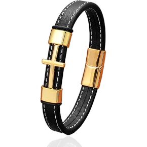 Cross Bracelet for Men Black Leather Christian Cross Bracelets Rope Cuff Bracelet Birthday Christmas Graduation Gifts for Him