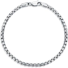 925 Sterling Silver Round Box Chain Bracelet 3MM Square Rolo Link Chain Bracelet for Men Women