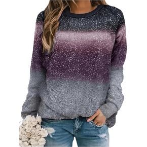 OYOANGLE Women's Ombre Graphic Print Long Sleeve Sweatshirts Casual Crewneck Pullover Tops