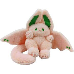 NatureMan 17.7inch Unique Bat Bunny Plush Pillow Kawaii Bat Rabbit Stuffed Animal,with Rabbit Ears and Bat Wings for Kids (White)