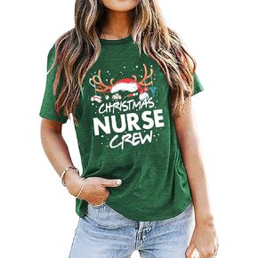 Christmas Shirts for Women Christmas Nurse Tshirt Nurse Letter Print Clothes Christmas Holiday Tops