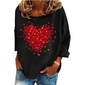 Valentine's Day Shirts for Women Funny Love Heart Graphic Valentines Shirt Casual Valentines Long Sleeve Pullover Top