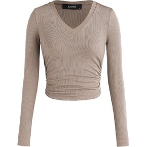 CIDER Rib Sweetheart Solid Long Sleeve Crop Tee