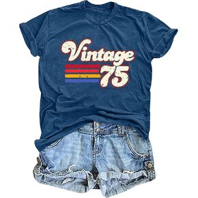 Vintage 1975 Tshirt for Women: 50th Birthday Gift Shirt Retro Birthday Party Short Sleeve Tee Tops