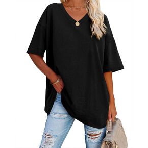 Ebifin Womens Oversized Tshirts V Neck Tee Shirts Half Sleeve Loose Fit T Shirt Cotton Tunic Tops 2024