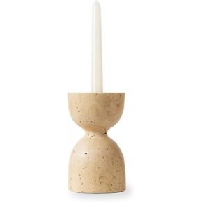 Modern Candle Holder, Genuine Marble Candlestick Holders for Taper Candles, Boho Candle Stand for Srping Home Decor, Chic Matt Finish, 3.15" D x 5.51" H, Beige Travertine Décor