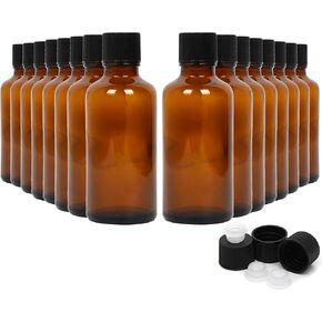 Youngever 12 Pack Empty Glass Bottles with Lids, Amber Glass Tight Seal Lids, Refillable Container for Essential Oils, Vanilla Extract and More (4 Ounce)